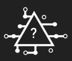Current triangle logo with a question mark in the middle